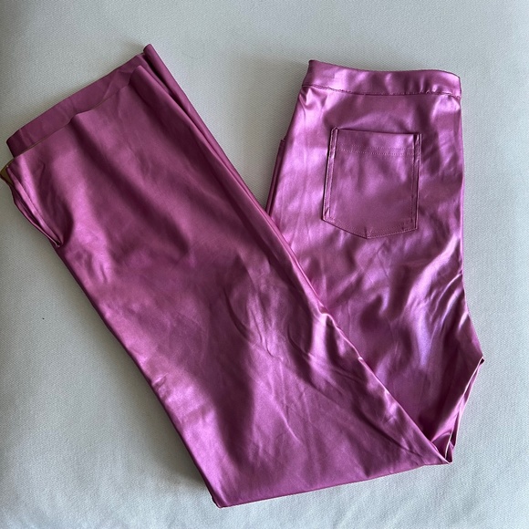 METALLIC FAUX LEATHER STRAIGHT PANT - Picture 2 of 4